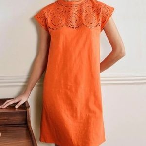 Boden Cutwork Jersey Dress in Clementine Orange